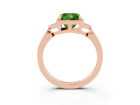 Rose gold Princess Cut Peridot Halo Ring with Tapered Band and Four-Prong Setting_3