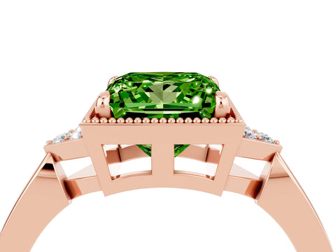 Rose gold Princess Cut Peridot Halo Ring with Tapered Band and Four-Prong Setting_4