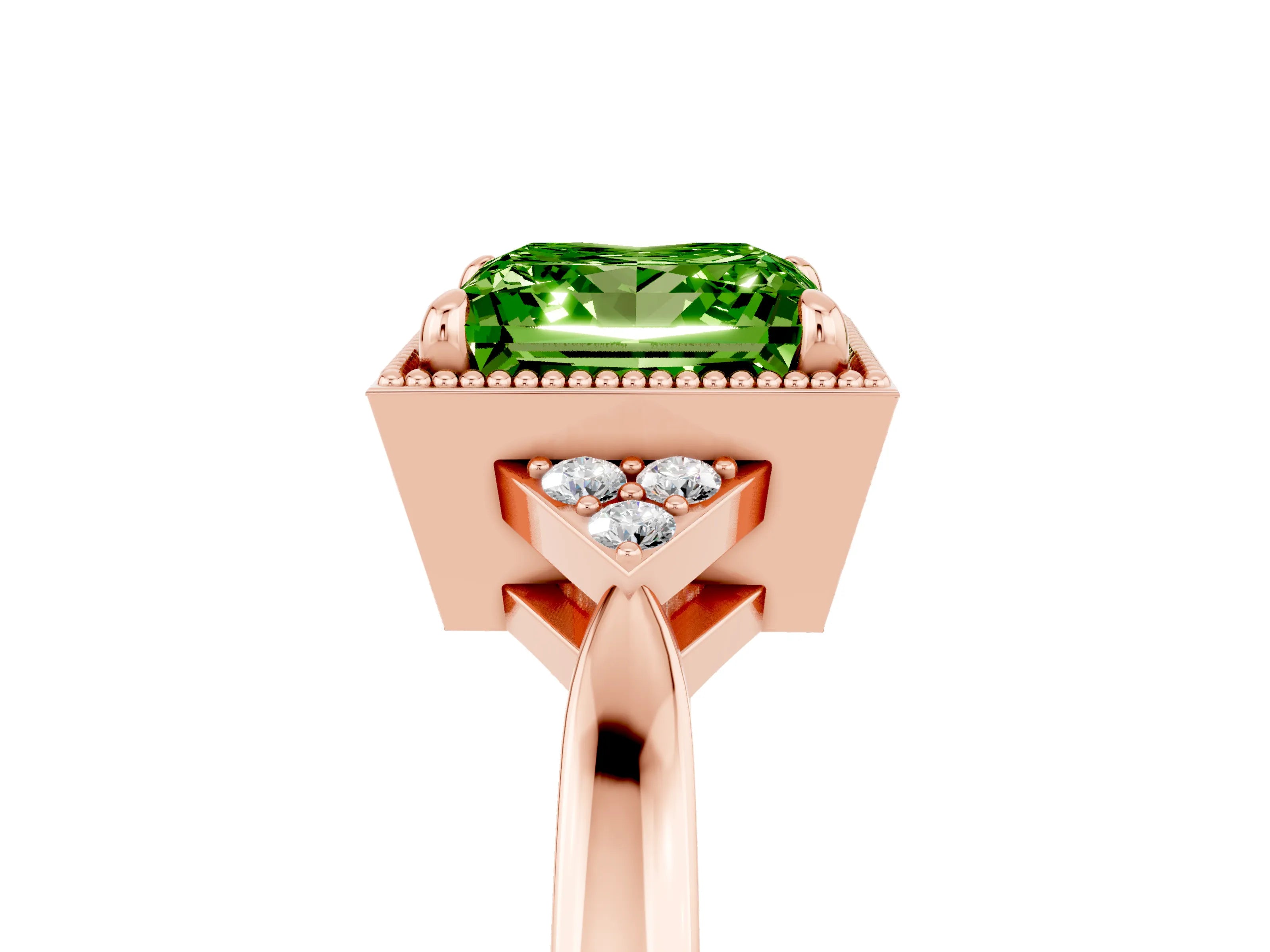 Rose gold Princess Cut Peridot Halo Ring with Tapered Band and Four-Prong Setting_5