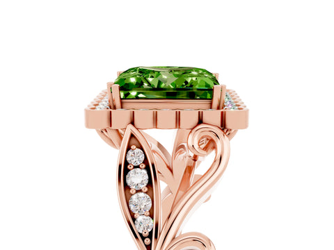 Rose gold Princess Cut Peridot Halo Ring with Vintage Split Shank and Four-Prong Setting_5