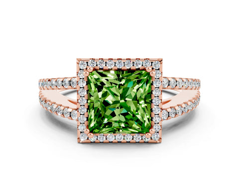 Rose gold Princess Cut Peridot Halo Split Shank Engagement Ring_12