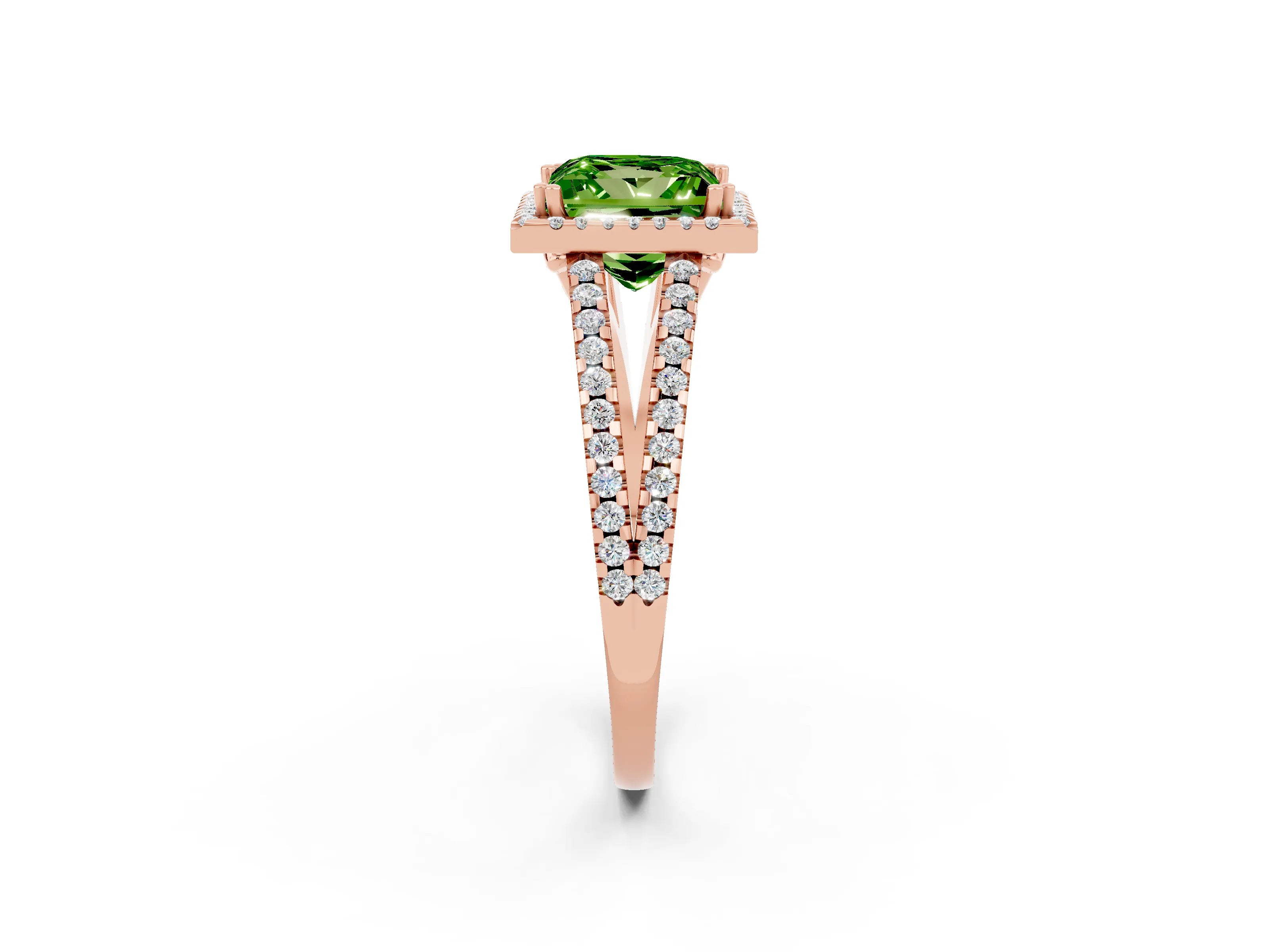Rose gold Princess Cut Peridot Halo Split Shank Engagement Ring_14