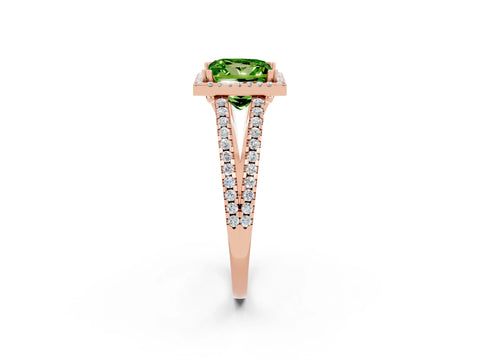 Rose gold Princess Cut Peridot Halo Split Shank Engagement Ring_14