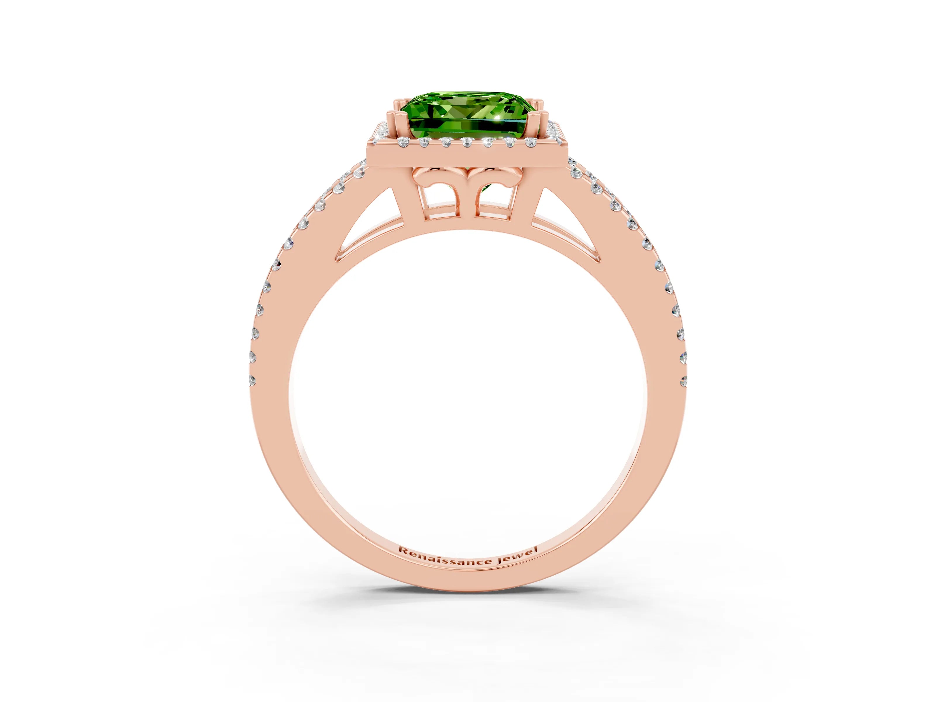 Rose gold Princess Cut Peridot Halo Split Shank Engagement Ring_15