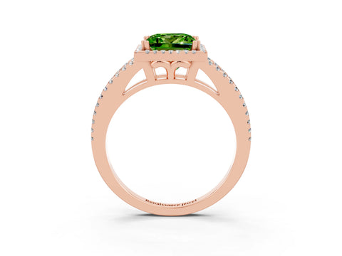 Rose gold Princess Cut Peridot Halo Split Shank Engagement Ring_15