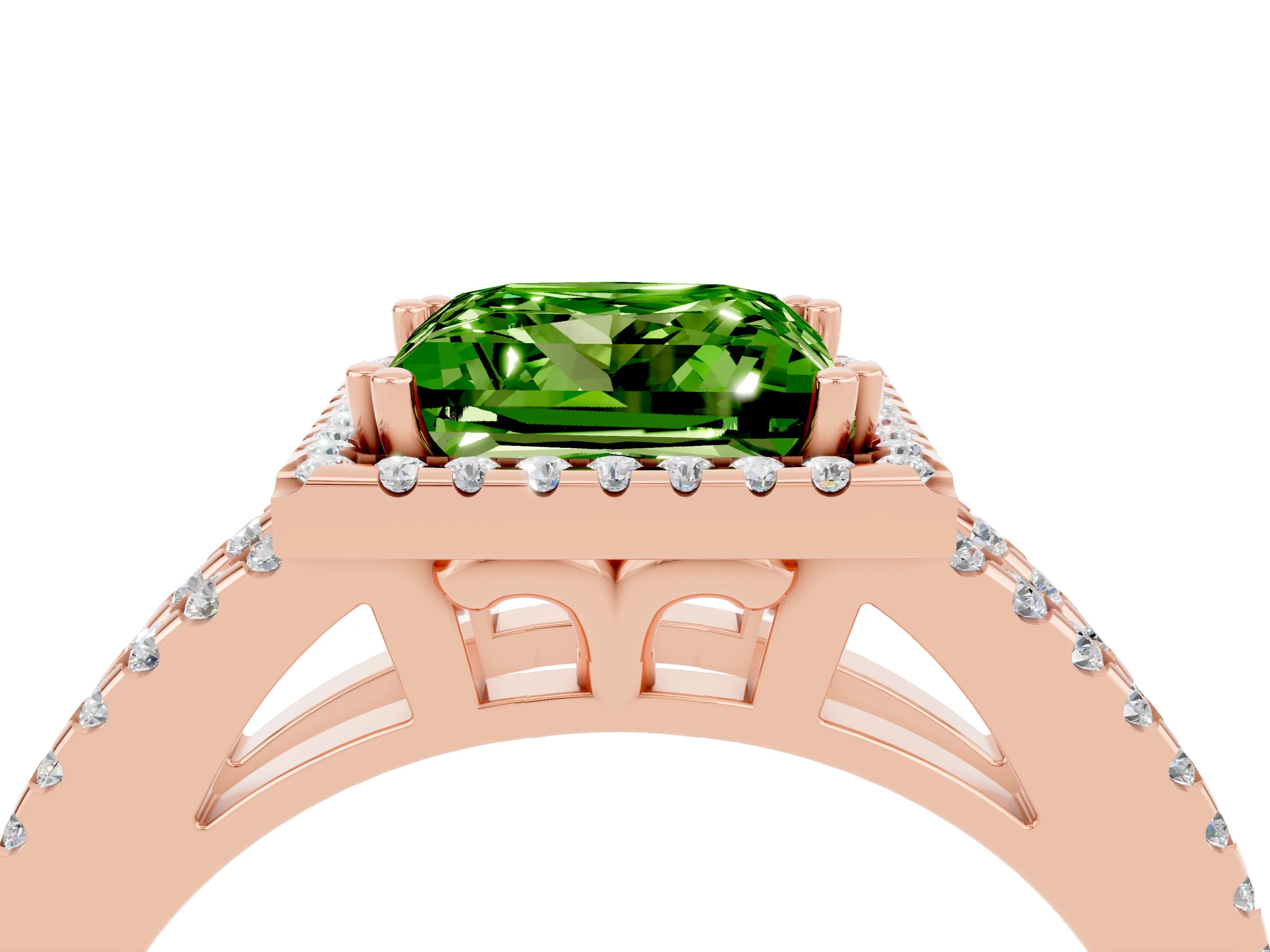 Rose gold Princess Cut Peridot Halo Split Shank Engagement Ring_16