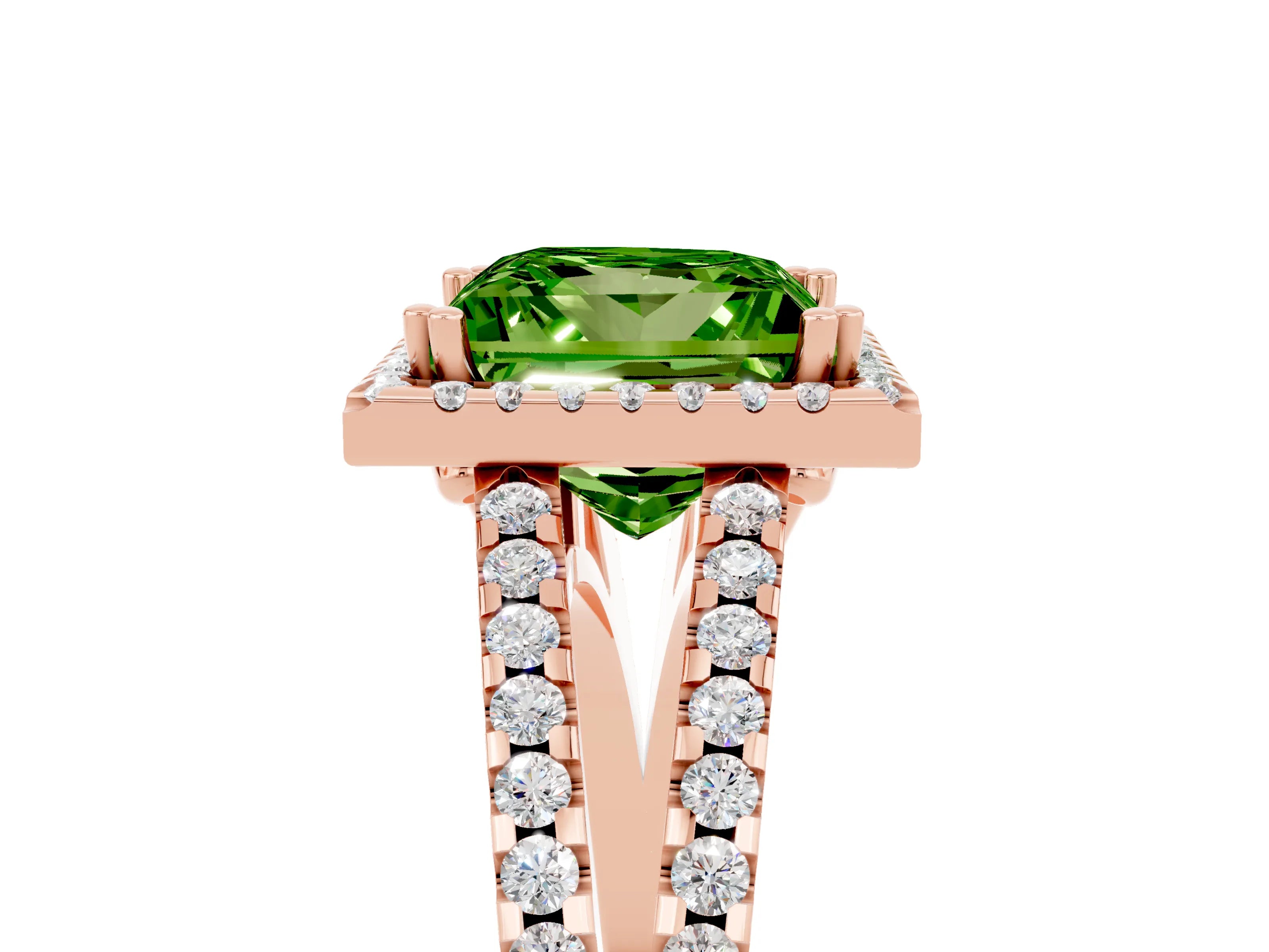 Rose gold Princess Cut Peridot Halo Split Shank Engagement Ring_17