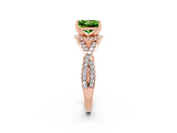Rose gold Princess Cut Peridot Halo Twist Band Solitaire Prong Setting Ring_2