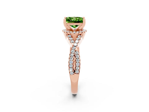 Rose gold Princess Cut Peridot Halo Twist Band Solitaire Prong Setting Ring_2