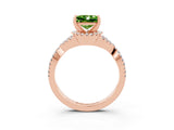 Rose gold Princess Cut Peridot Halo Twist Band Solitaire Prong Setting Ring_3
