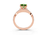 Rose gold Princess Cut Peridot  Halo Twist Band Solitaire Prong Setting Ring_39