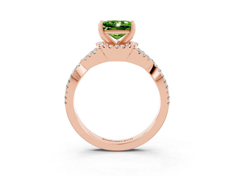 Rose gold Princess Cut Peridot Halo Twist Band Solitaire Prong Setting Ring_3