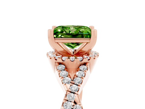 Rose gold Princess Cut Peridot Halo Twist Band Solitaire Prong Setting Ring_5