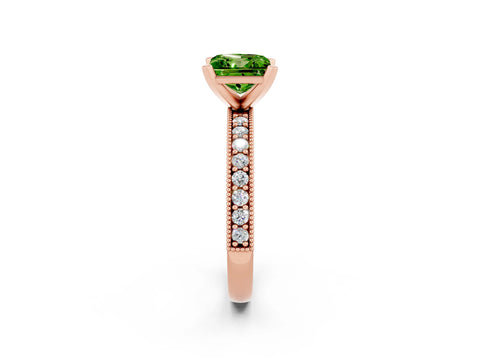 Rose gold Princess Cut Peridot Milgrain Pavé Engagement Ring with Four-Prong Setting_14