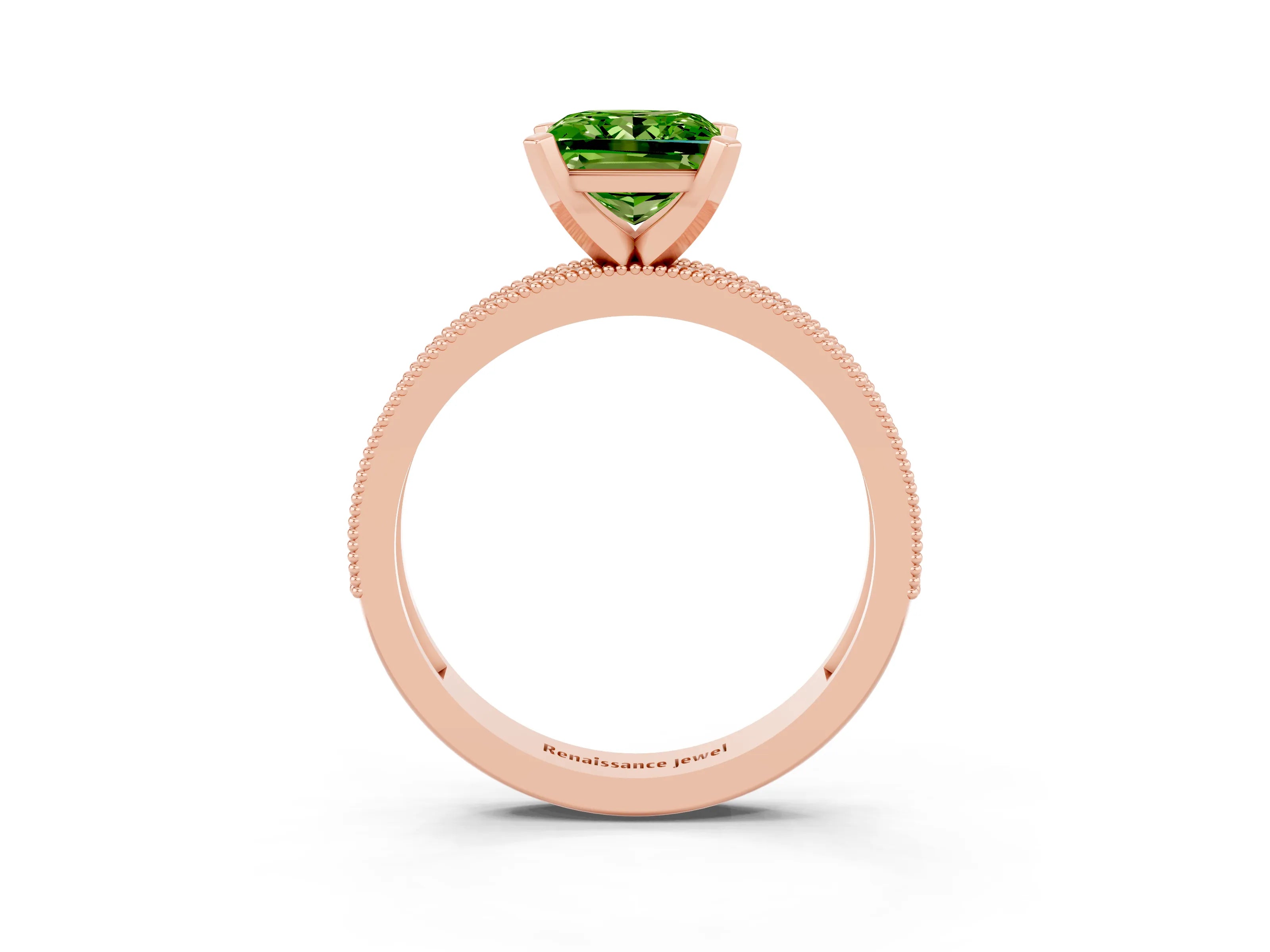Rose gold Princess Cut Peridot Milgrain Pavé Engagement Ring with Four-Prong Setting_15