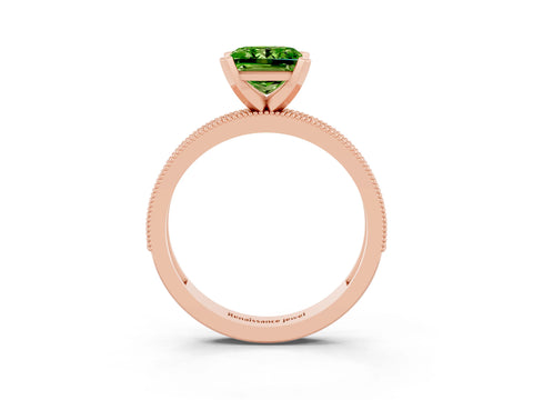 Rose gold Princess Cut Peridot Milgrain Pavé Engagement Ring with Four-Prong Setting_15