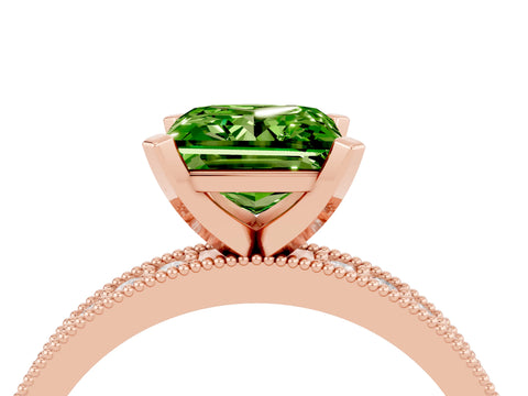 Rose gold Princess Cut Peridot Milgrain Pavé Engagement Ring with Four-Prong Setting_16