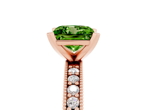 Rose gold Princess Cut Peridot Milgrain Pavé Engagement Ring with Four-Prong Setting_17