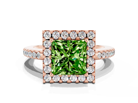 Rose gold Princess Cut Peridot Pavé Halo Ring with Four-Prong Setting_32