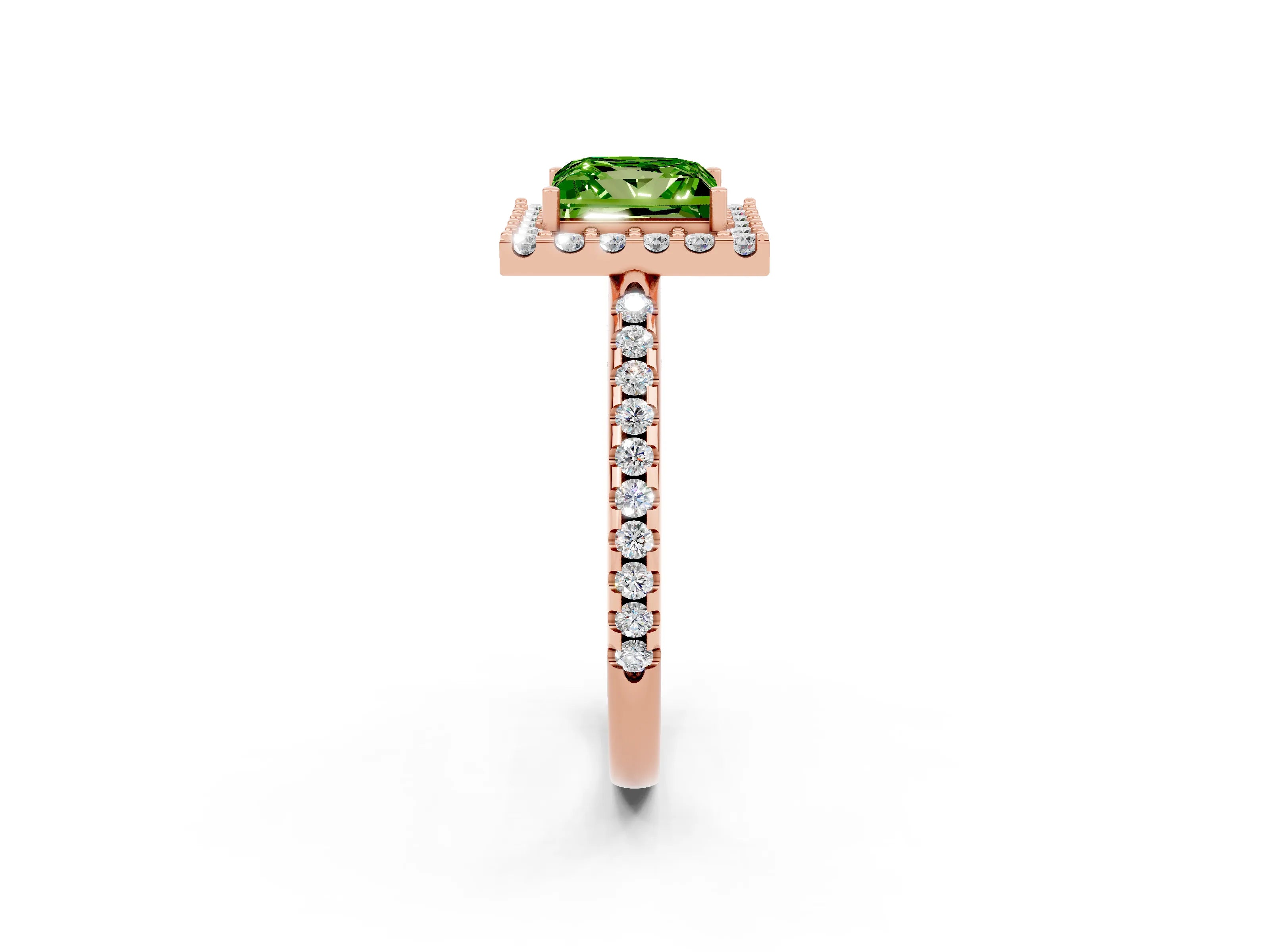 Rose gold Princess Cut Peridot Pavé Halo Ring with Four-Prong Setting_34