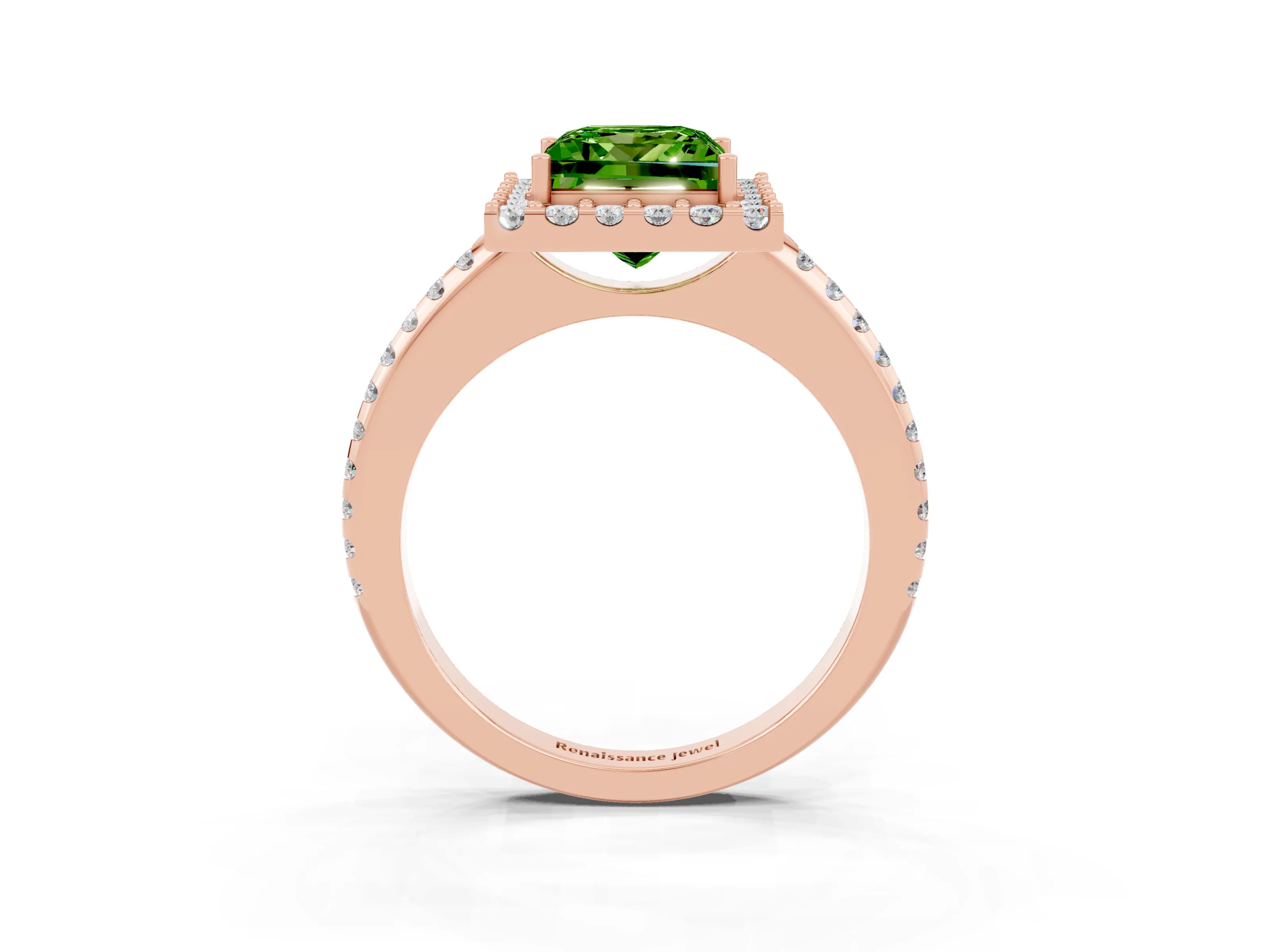 Rose gold Princess Cut Peridot Pavé Halo Ring with Four-Prong Setting_35