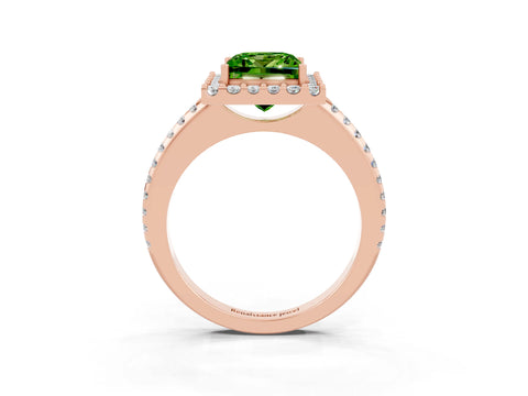 Rose gold Princess Cut Peridot Pavé Halo Ring with Four-Prong Setting_35
