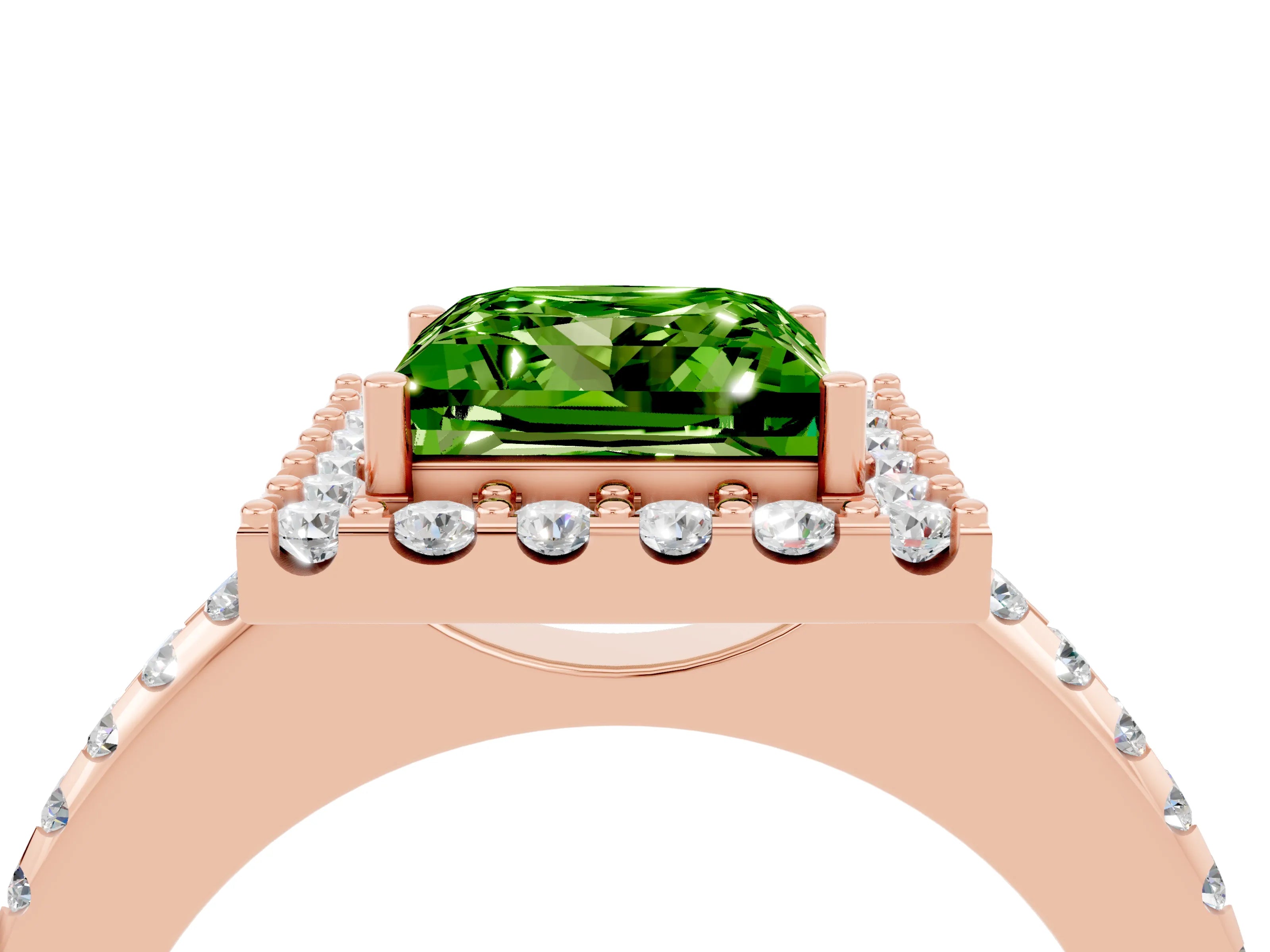 Rose gold Princess Cut Peridot Pavé Halo Ring with Four-Prong Setting_36