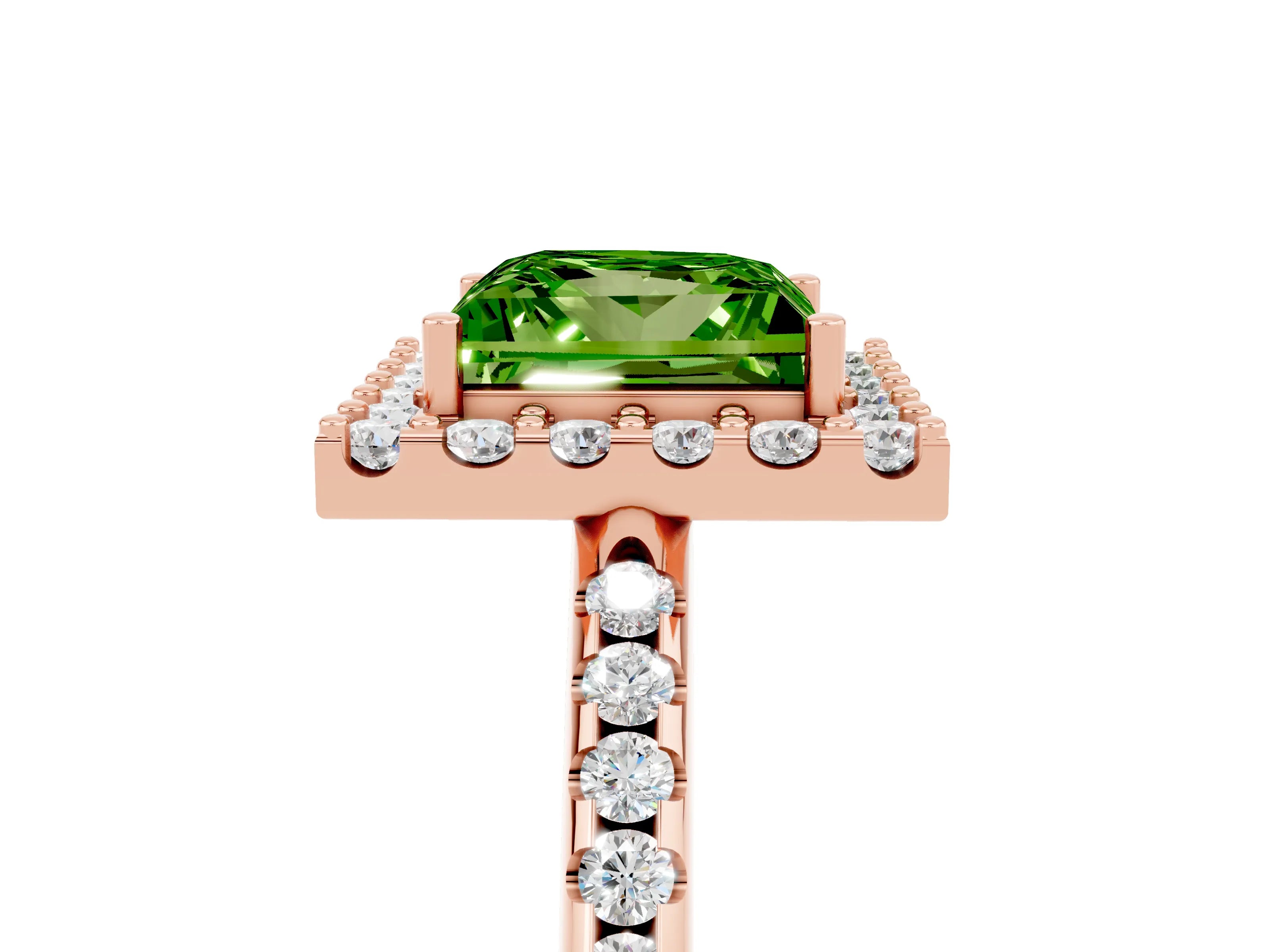 Rose gold Princess Cut Peridot Pavé Halo Ring with Four-Prong Setting_37