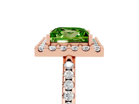Rose gold Princess Cut Peridot Pavé Halo Ring with Four-Prong Setting_37