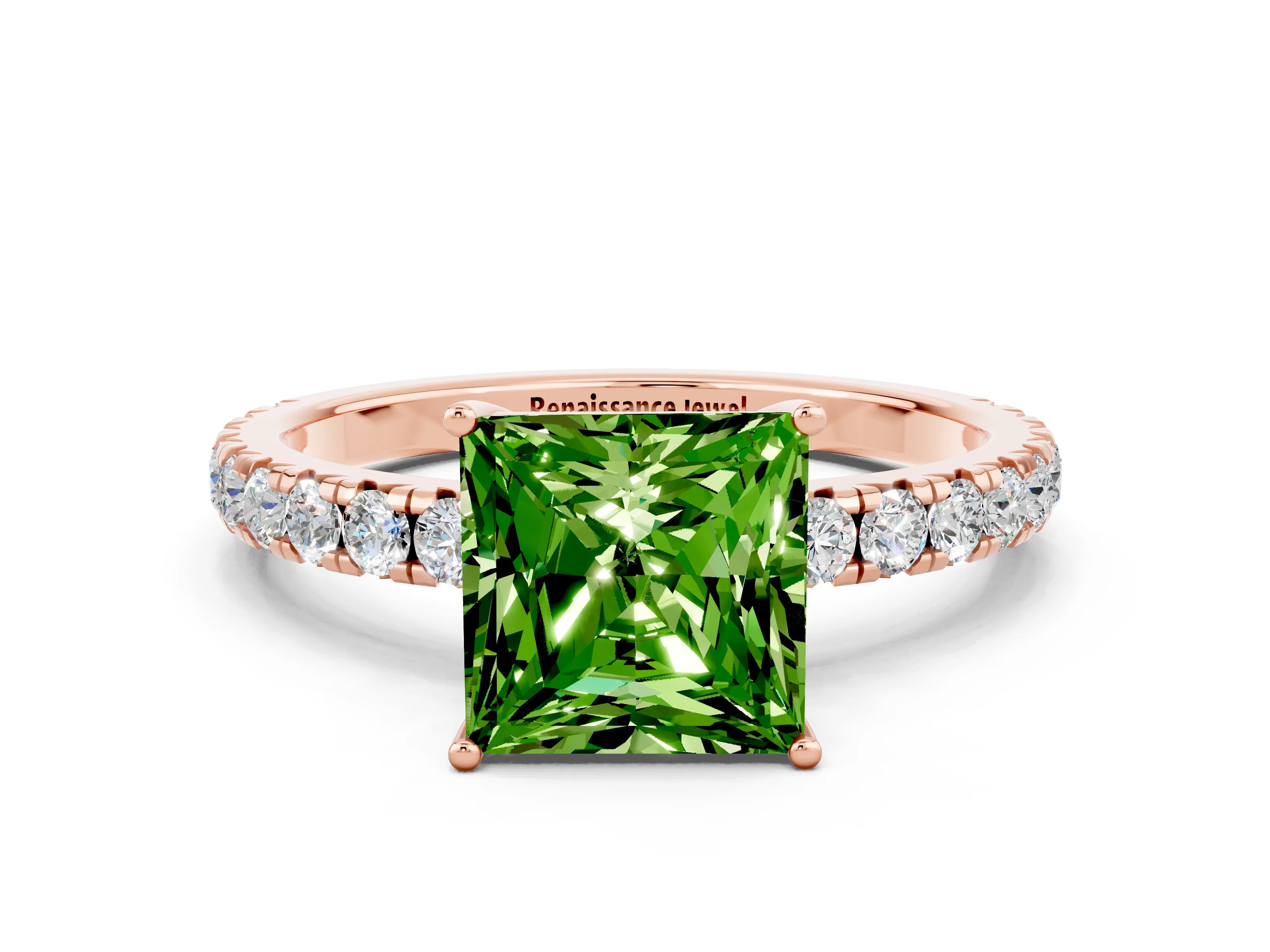 Rose gold Princess Cut Peridot Pavé Solitaire Engagement Ring with Four-Prong Setting_12
