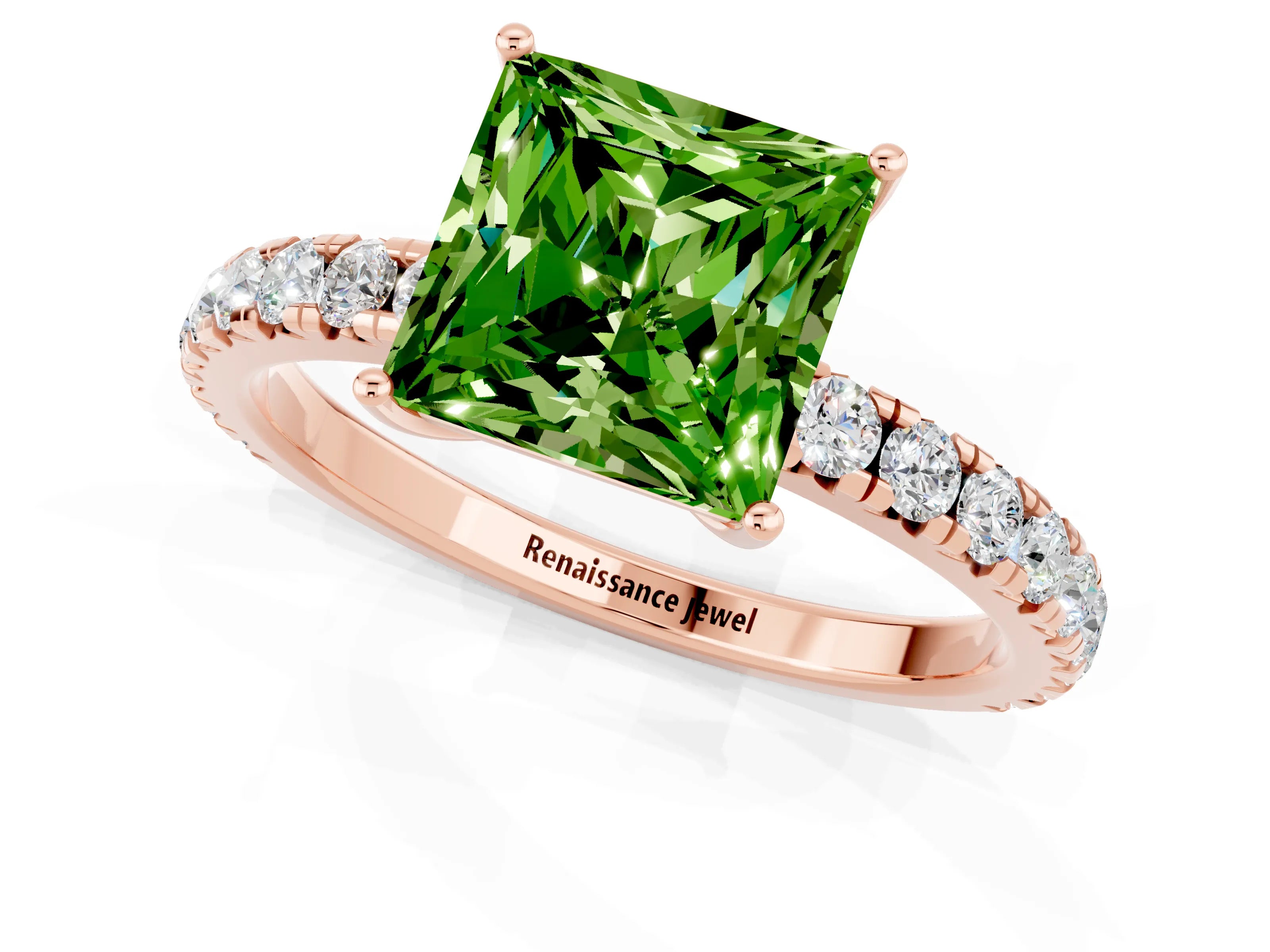 Rose gold Princess Cut Peridot Pavé Solitaire Engagement Ring with Four-Prong Setting_13