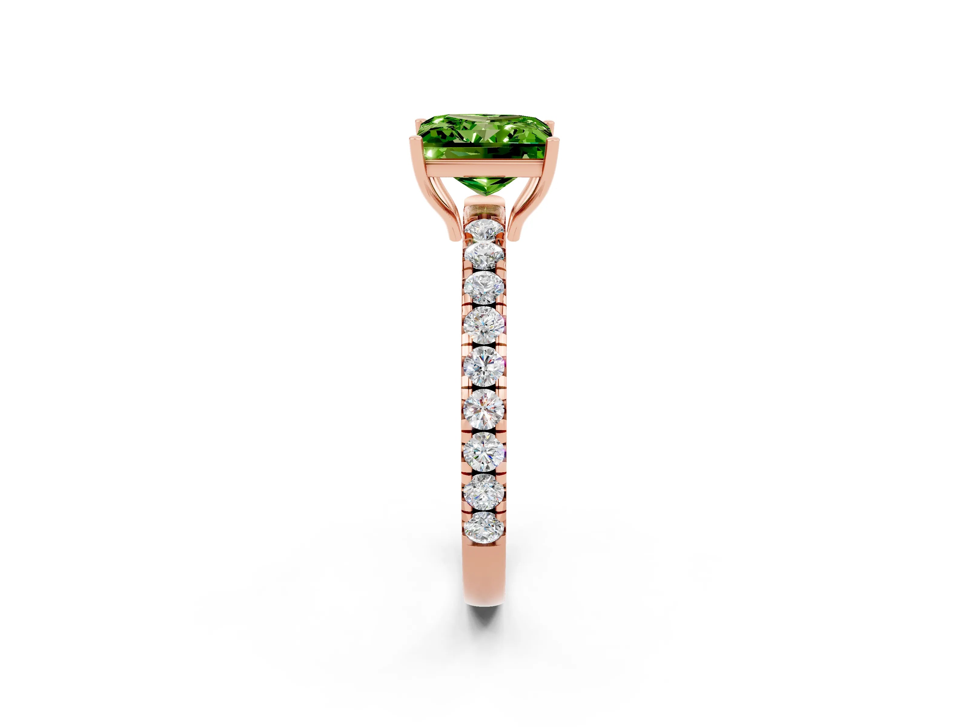 Rose gold Princess Cut Peridot Pavé Solitaire Engagement Ring with Four-Prong Setting_14