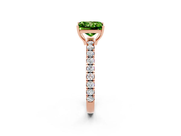 Rose gold Princess Cut Peridot Pavé Solitaire Engagement Ring with Four-Prong Setting
