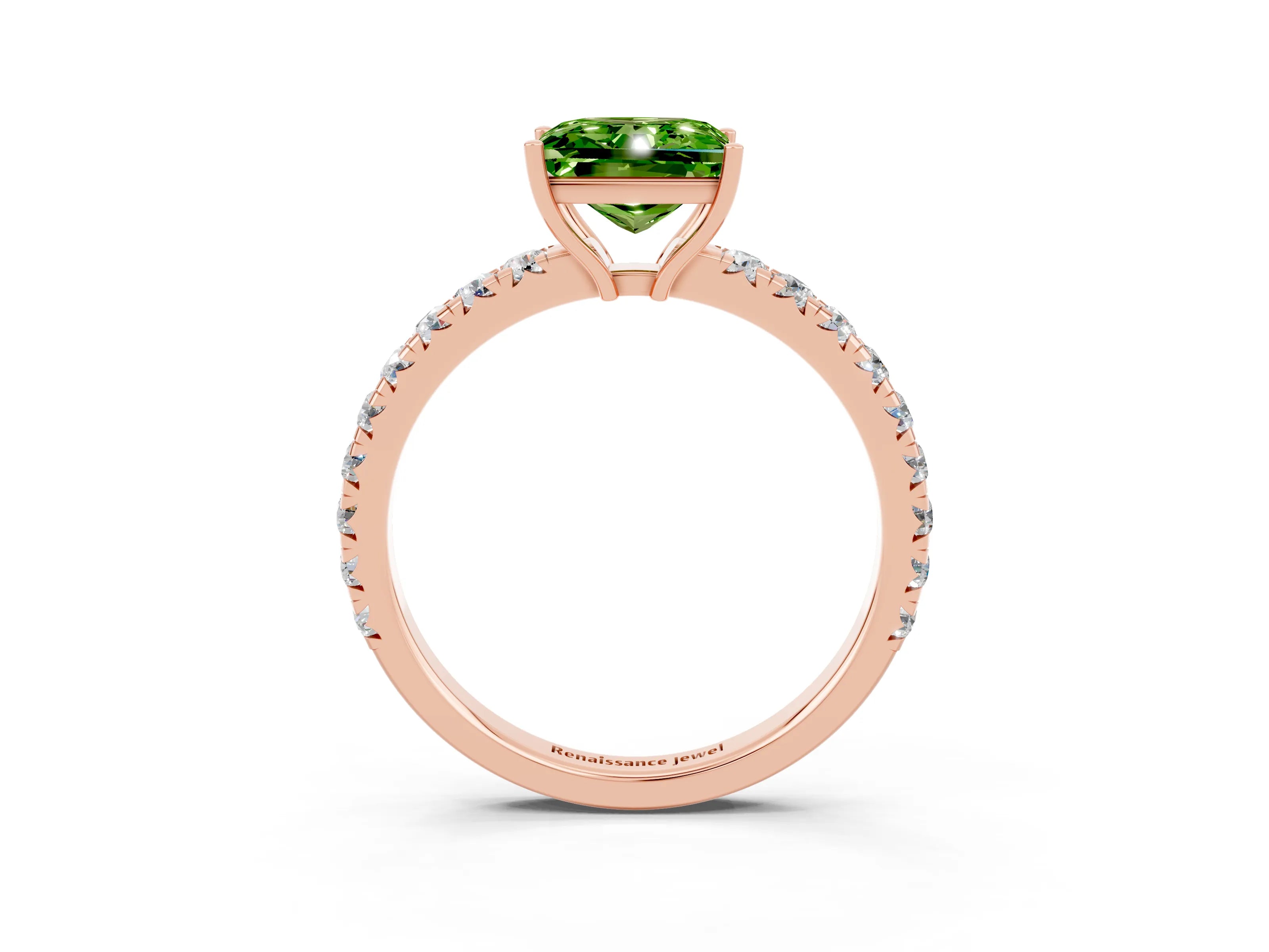 Rose gold Princess Cut Peridot Pavé Solitaire Engagement Ring with Four-Prong Setting_15