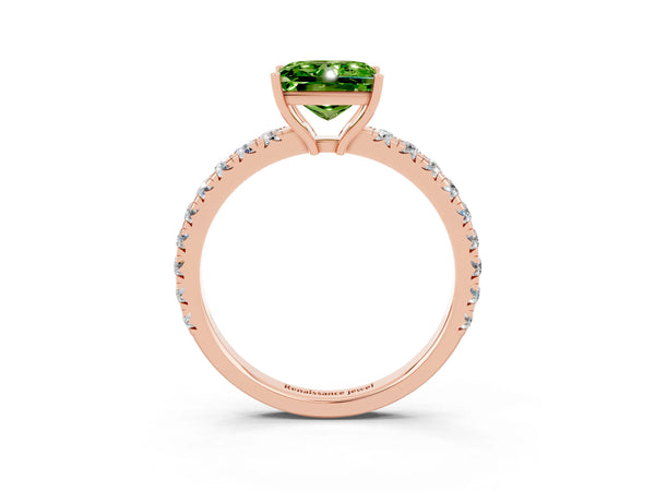 Rose gold Princess Cut Peridot Pavé Solitaire Engagement Ring with Four-Prong Setting