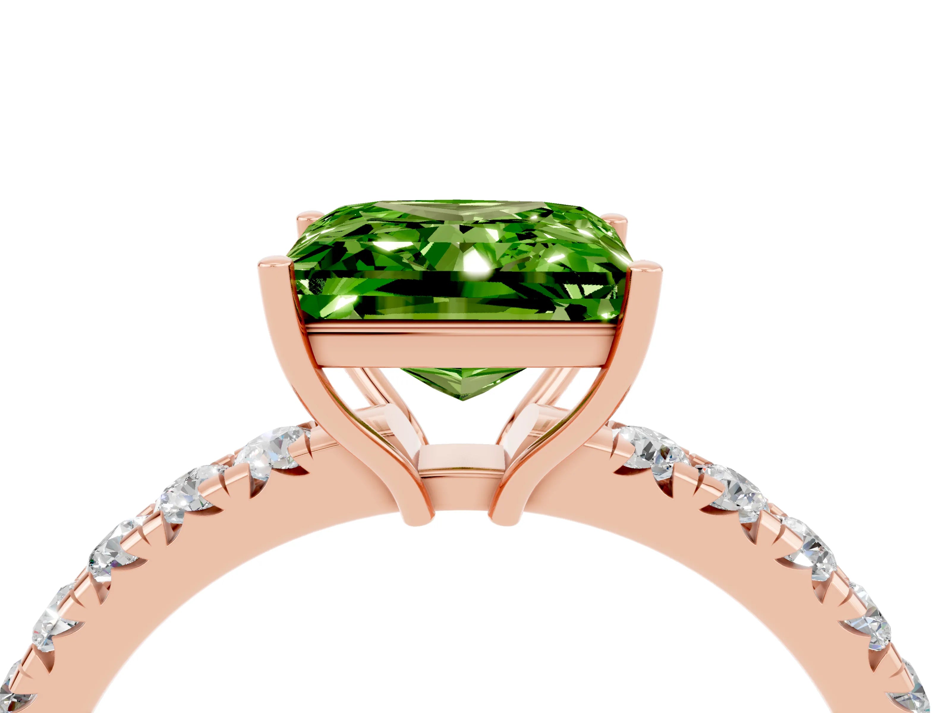 Rose gold Princess Cut Peridot Pavé Solitaire Engagement Ring with Four-Prong Setting_16