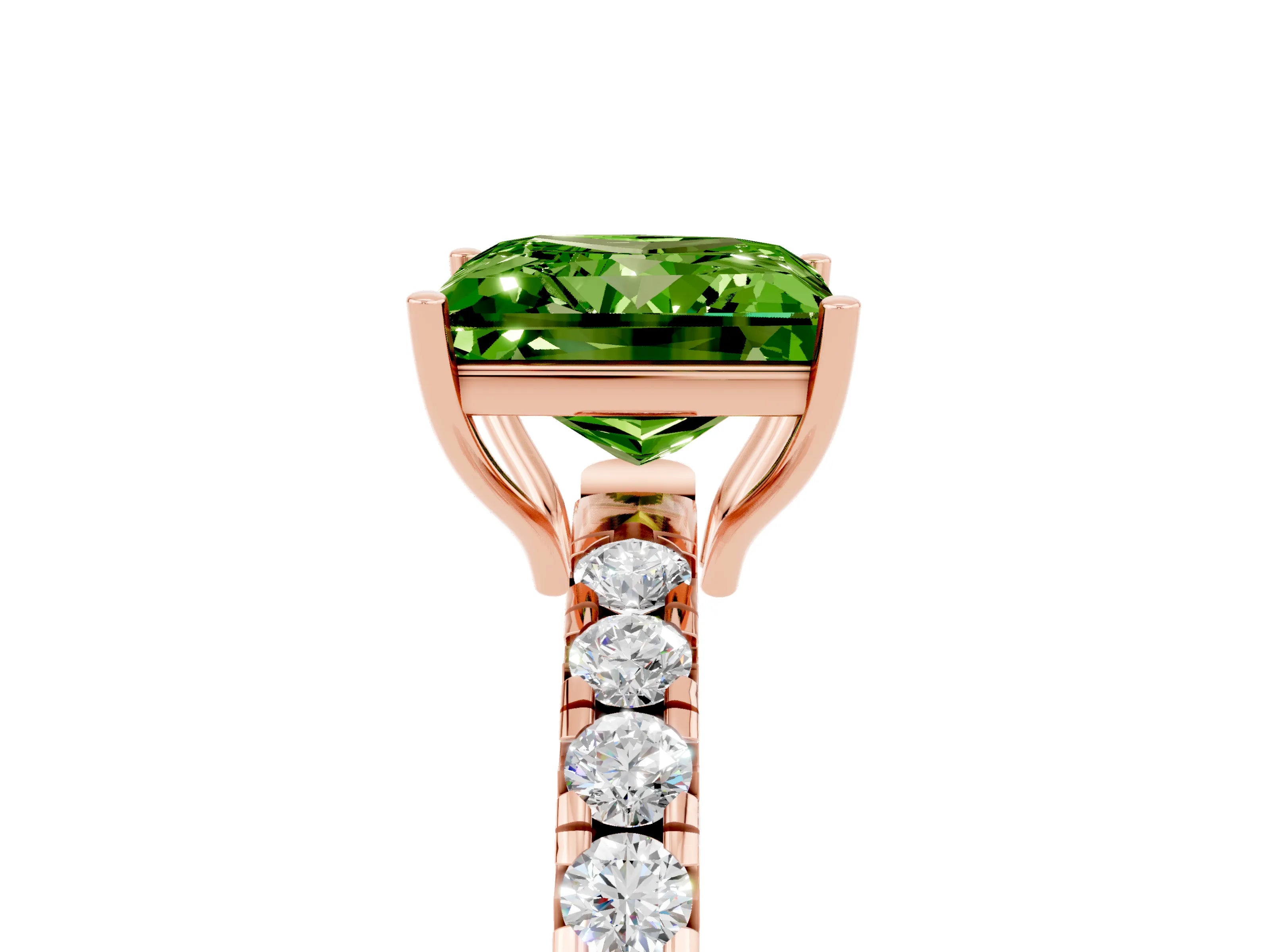Rose gold Princess Cut Peridot Pavé Solitaire Engagement Ring with Four-Prong Setting_17