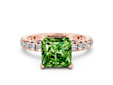 Rose gold Princess Cut Peridot Pavé Solitaire Ring with Round Band and Prong Setting_24