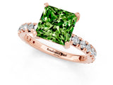 Rose gold Princess Cut Peridot Pavé Solitaire Ring with Round Band and Prong Setting_25