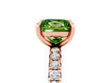 Rose gold Princess Cut Peridot Pavé Solitaire Ring with Round Band and Prong Setting_29