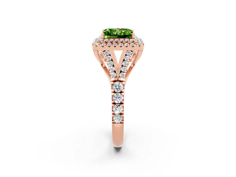 Rose gold Princess Cut Peridot Pavé Split Shank Double Halo Engagement Ring_2