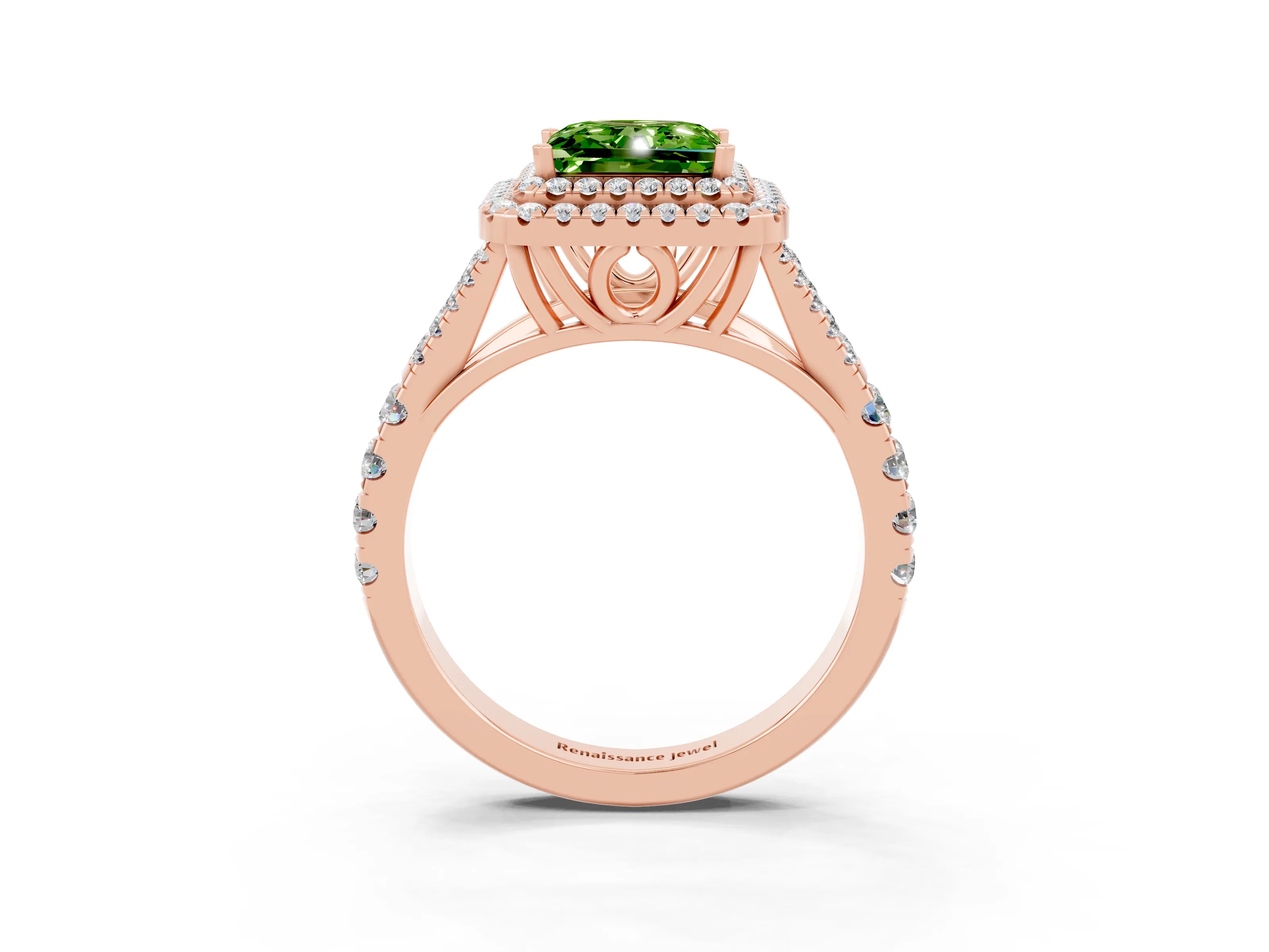Rose gold Princess Cut Peridot Pavé Split Shank Double Halo Engagement Ring_3