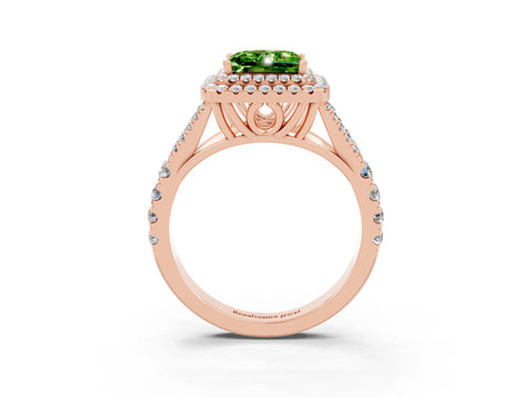 Rose gold Princess Cut Peridot Pavé Split Shank Double Halo Engagement Ring_3