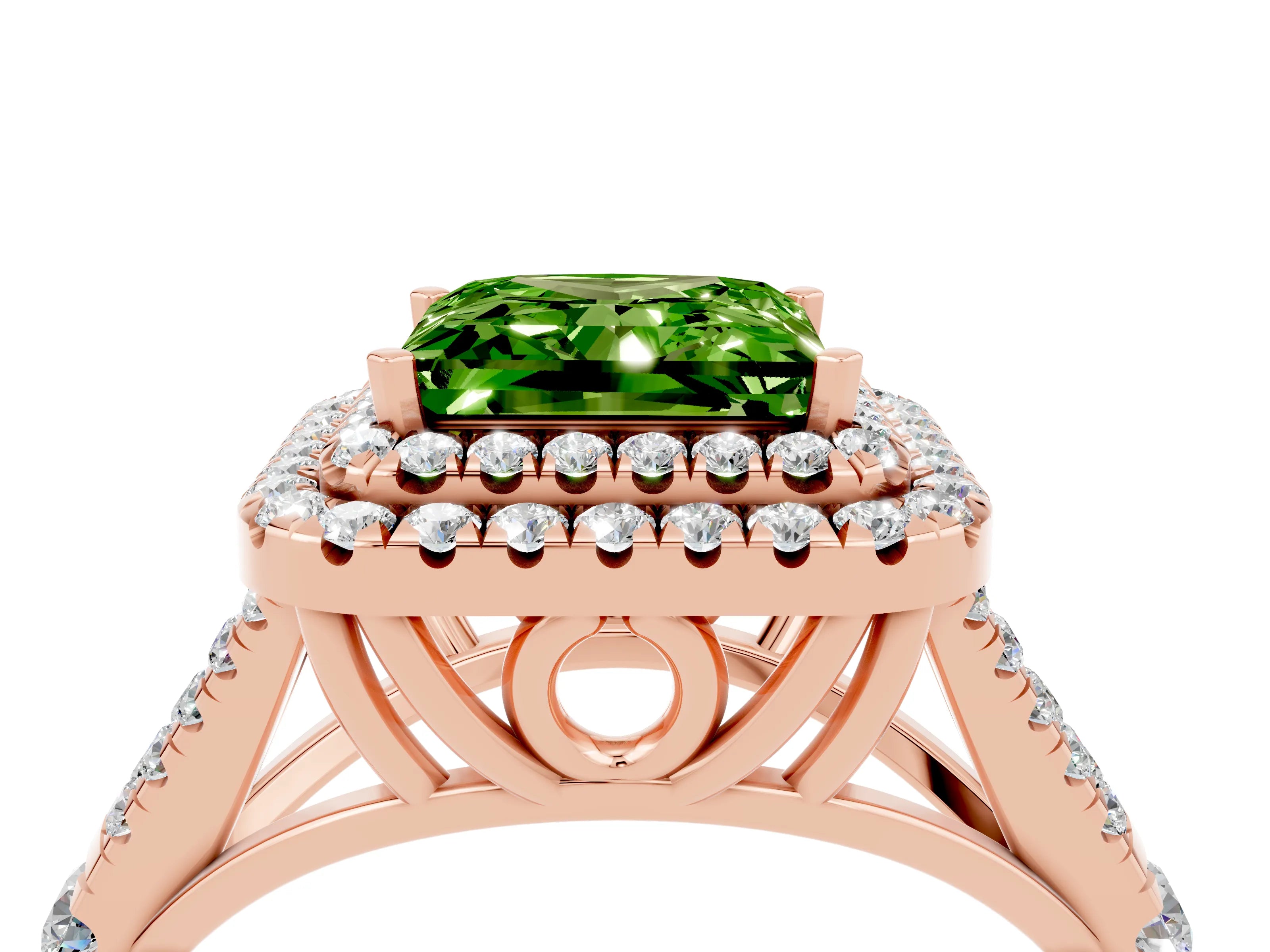 Rose gold Princess Cut Peridot Pavé Split Shank Double Halo Engagement Ring_4