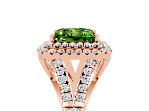 Rose gold Princess Cut Peridot Pavé Split Shank Double Halo Engagement Ring_5