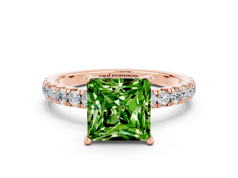 Rose gold Princess Cut Peridot Pave Band Solitaire Ring with Four-Prong Setting_24