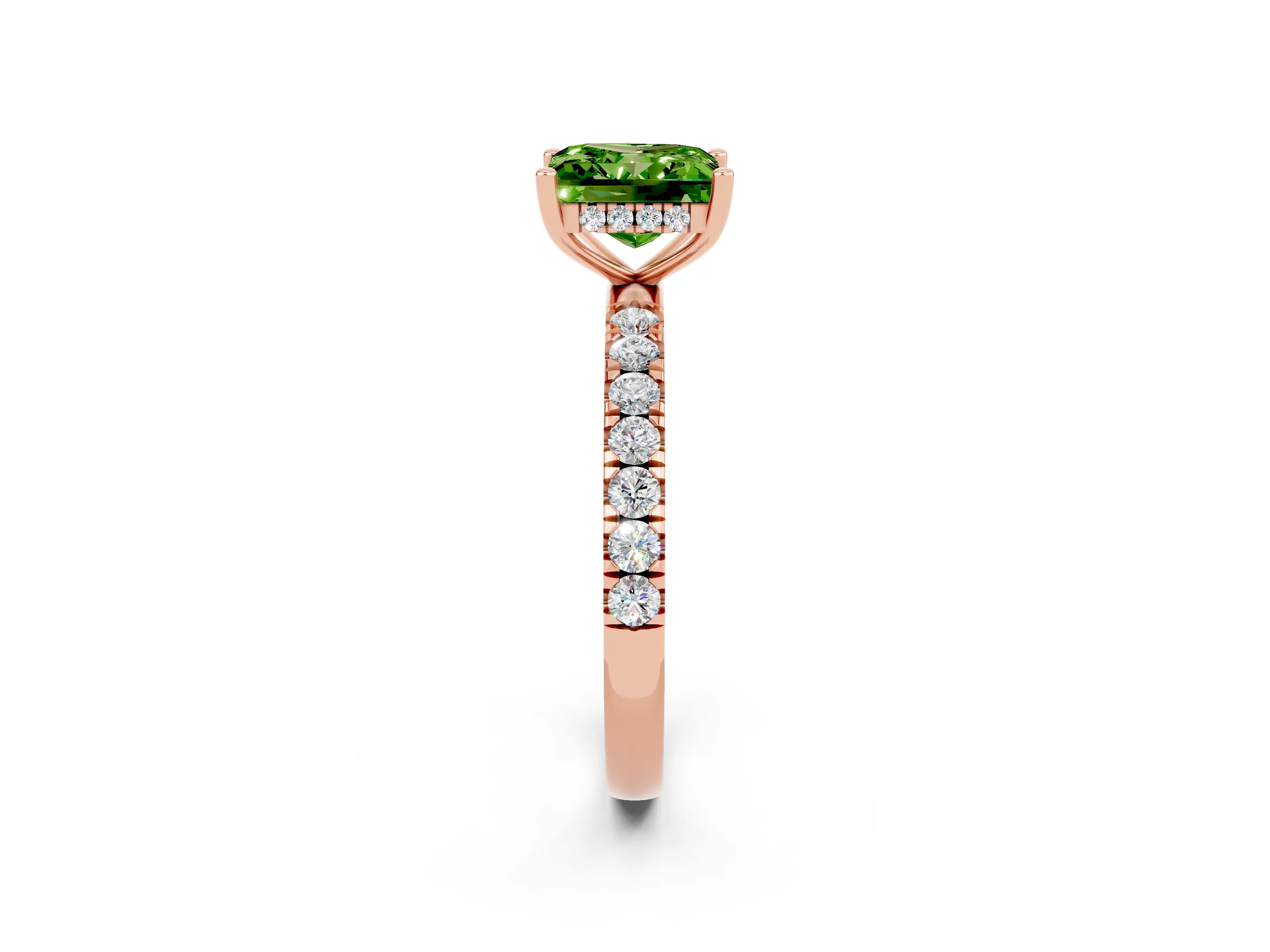 Rose gold Princess Cut Peridot Pave Band Solitaire Ring with Four-Prong Setting_26