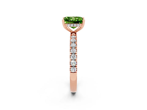 Rose gold Princess Cut Peridot Pave Band Solitaire Ring with Four-Prong Setting_26