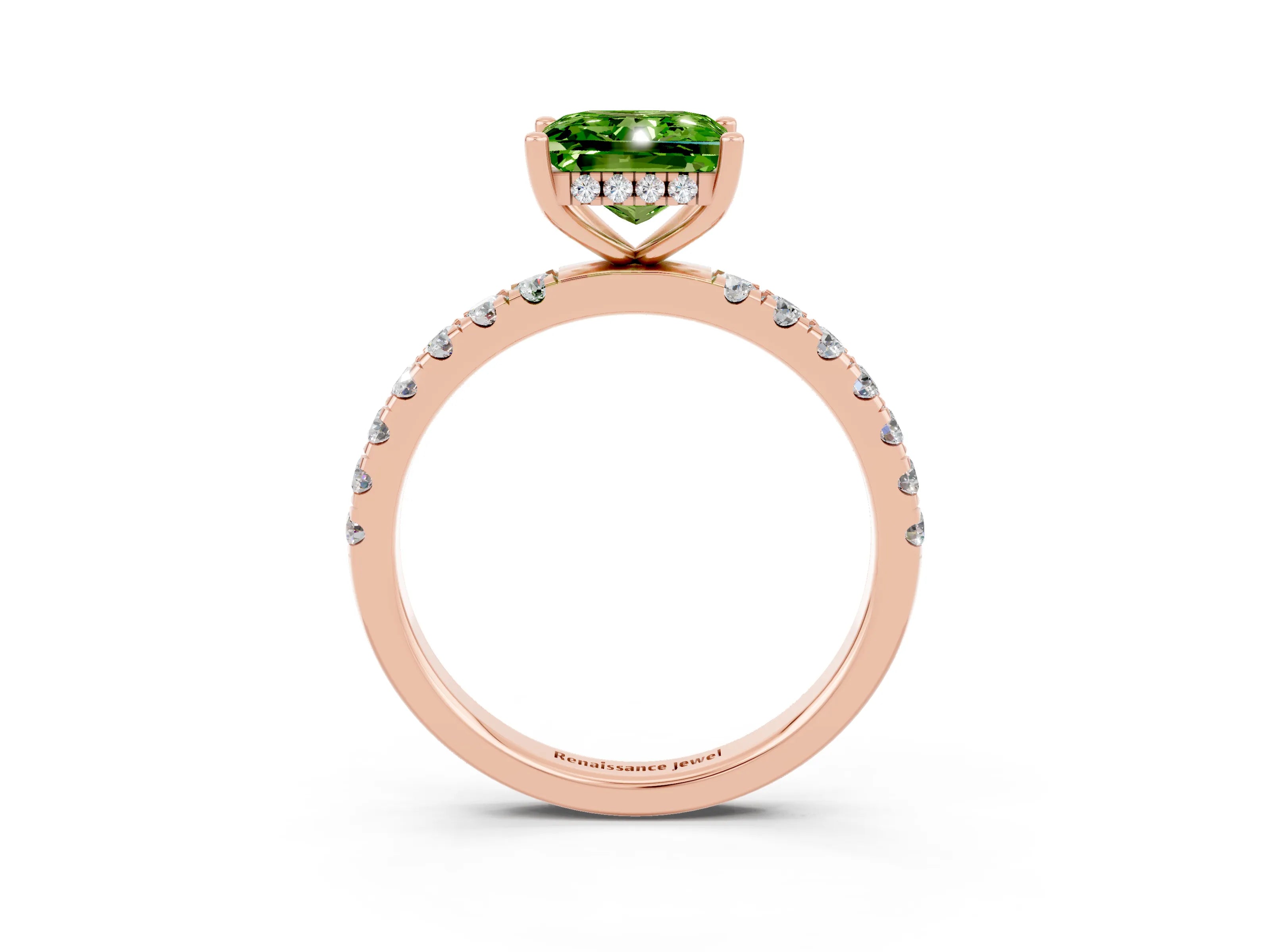 Rose gold Princess Cut Peridot Pave Band Solitaire Ring with Four-Prong Setting_27