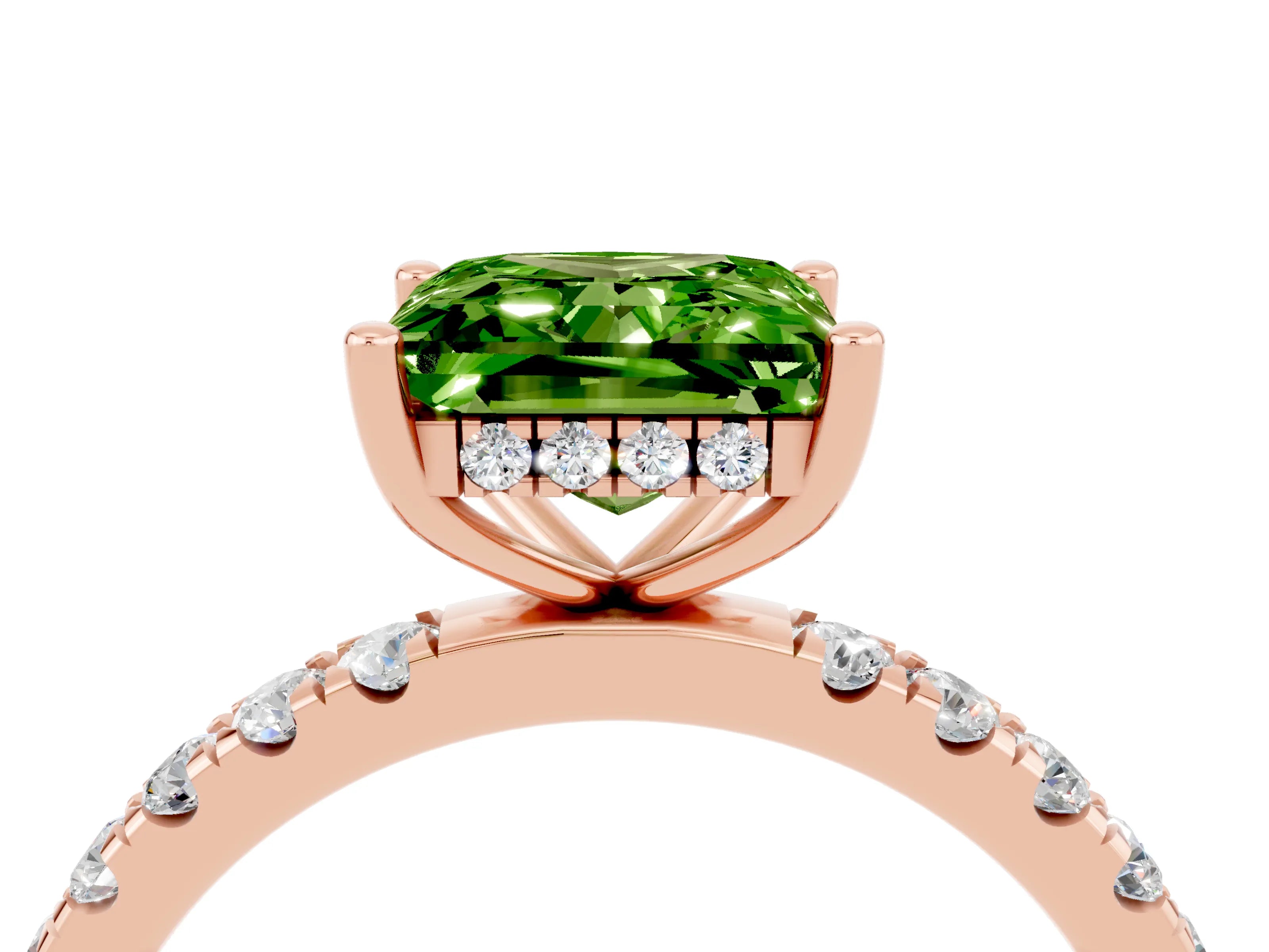 Rose gold Princess Cut Peridot Pave Band Solitaire Ring with Four-Prong Setting_28